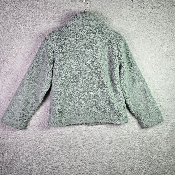 BDG Urban Outfitters Sherpa Teddy Cropped Jacket Sage Green Boxy Fleece Zip S - Picture 2 of 12